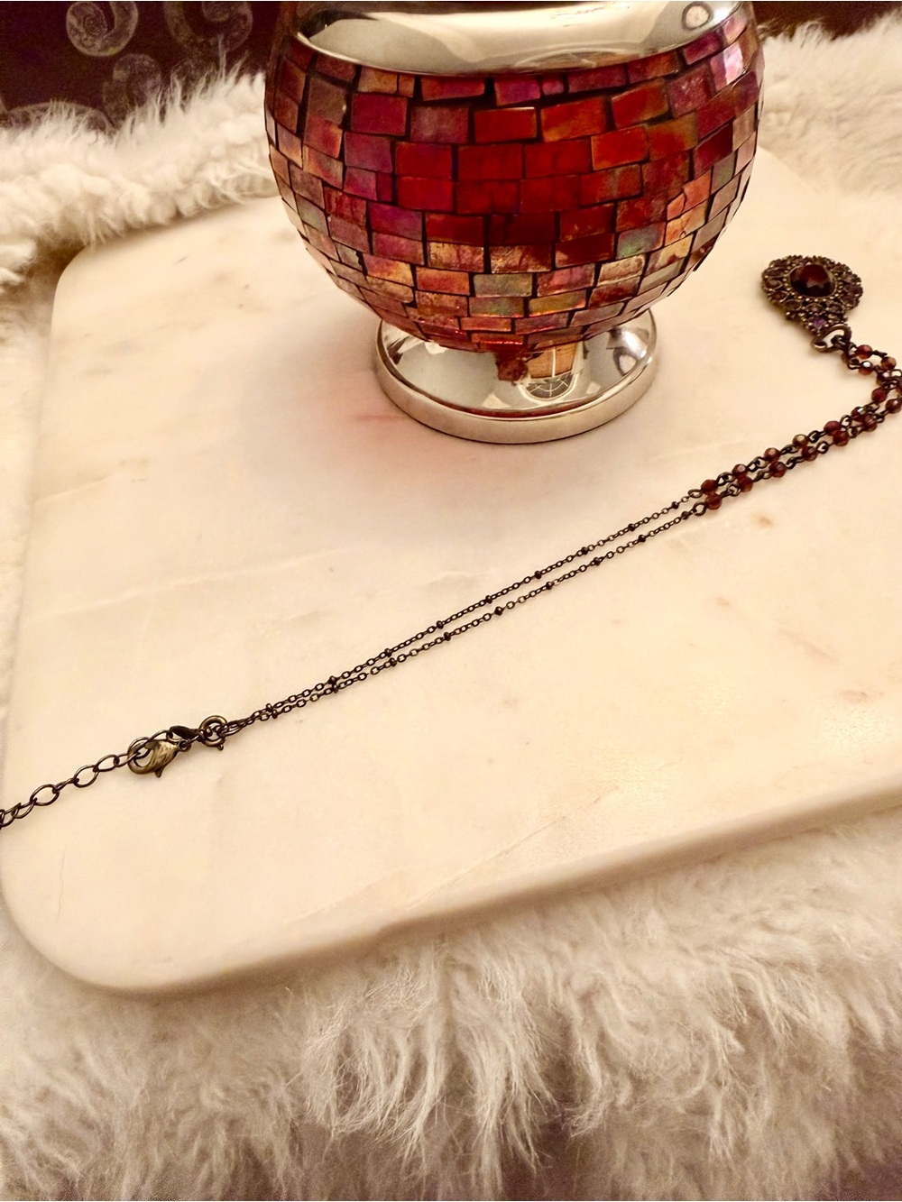 Vintage Avon Purple Rhinestone Filigree Statement Pendant Necklace - Picture 8 of 9